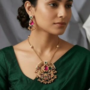 The Kaira Ruby-Drop Pendant Set