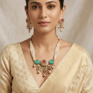 Gold Tone Moti Kundan Necklace set