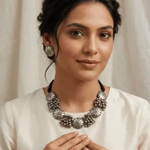 Handcrafted German Silver Choker & Stud Set