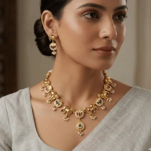 Gold Matte Necklace with Divine Cow Motifs