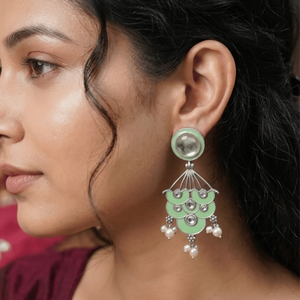 The Myra Mint Kundan Drops