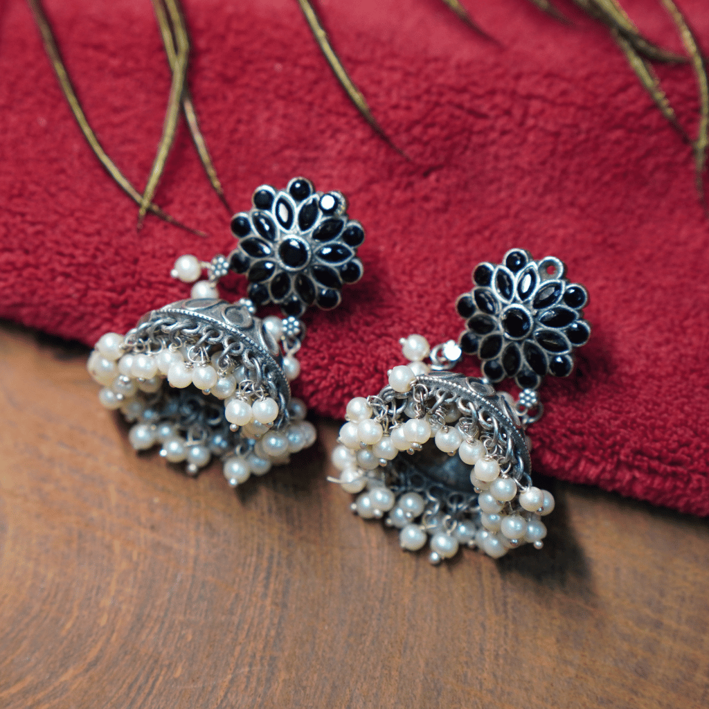 The Tarika Midnight Floral Jhumkas - Image 2