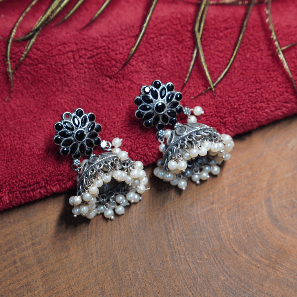 The Tarika Midnight Floral Jhumkas - Image 3