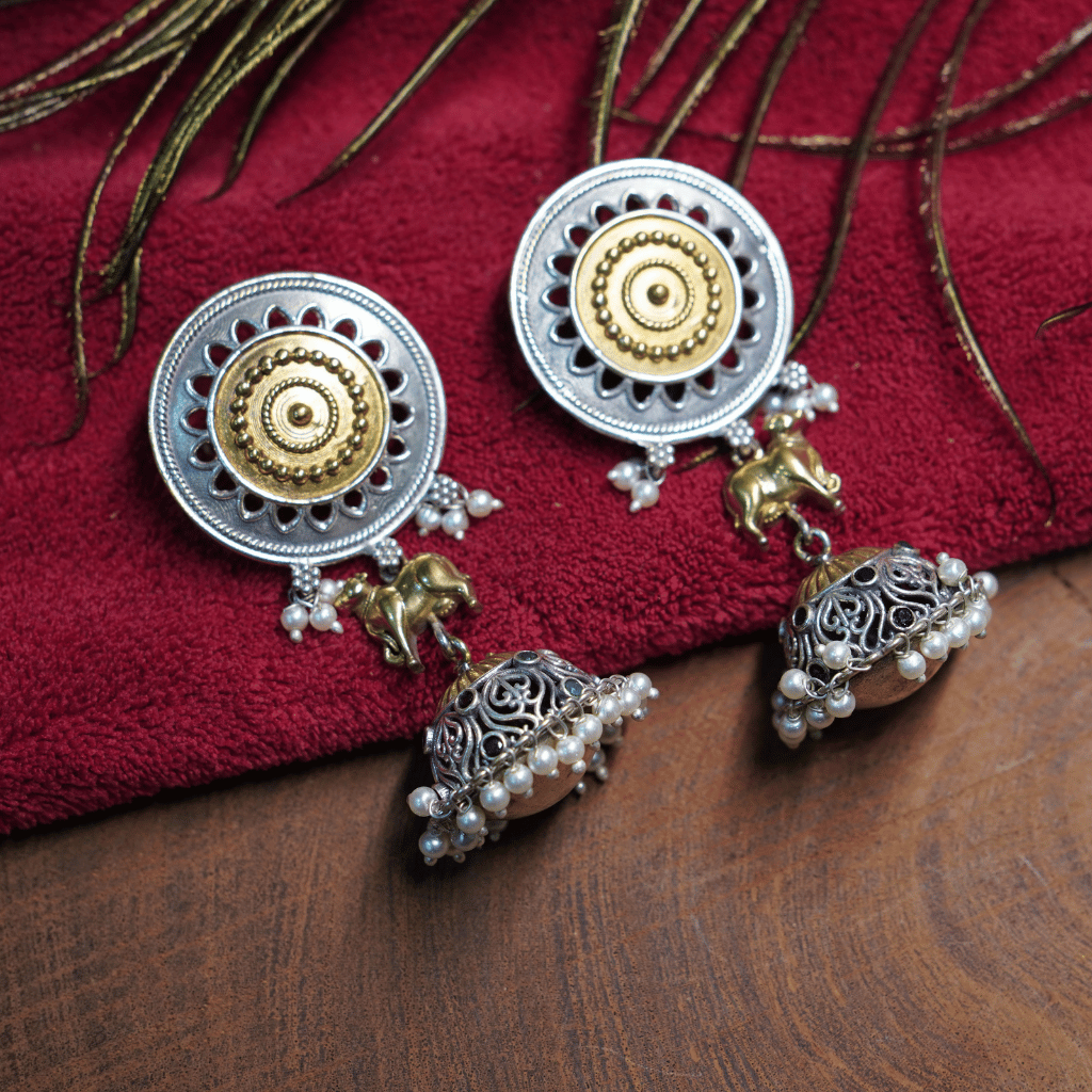 The Gaja Mandala Dual-Tone Jhumkas - Image 3